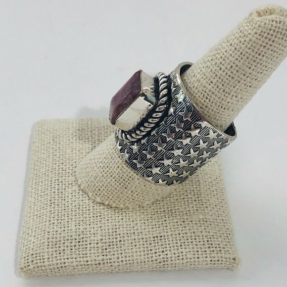 New Tourmaline Alpaca Silver Cigar Band Boho Ring - Picture 3 of 5